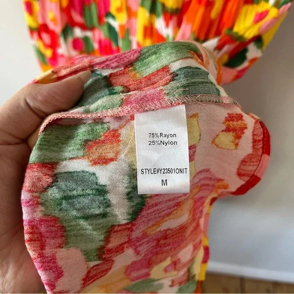 Pomander Place Magnolia watercolor sleeveless Kenzo dress tiered size M - Picture 6 of 7